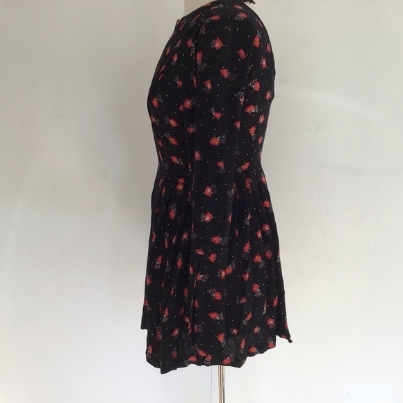 Free People Teagan Black Long Sleeve Y2K Dress with Red Flowers Size 2 overs… - Picture 7 of 13